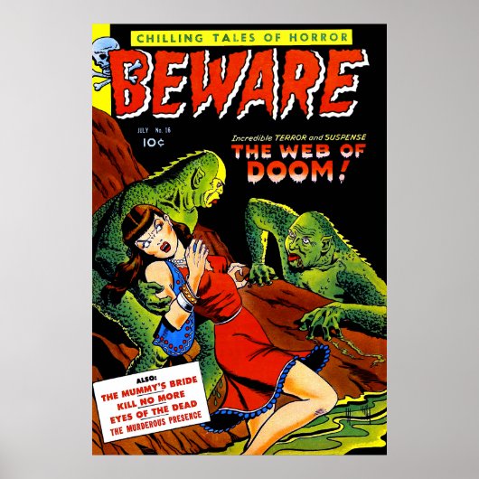 警戒ヴィンテージホラー漫画グリーンスワンプクリーチャー ポスター (正面)