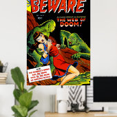 警戒ヴィンテージホラー漫画グリーンスワンプクリーチャー ポスター (ホームオフィス)