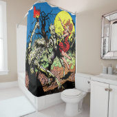 警戒ヴィンテージホラー漫画墓地ゾンビ シャワーカーテン (インサイチュ)