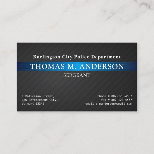 警視庁モダン細ブルーライン金属部 名刺 (正面)