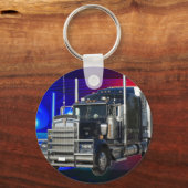 警視灯の背景を持つセミトラクタトレーラー キーホルダー (正面)