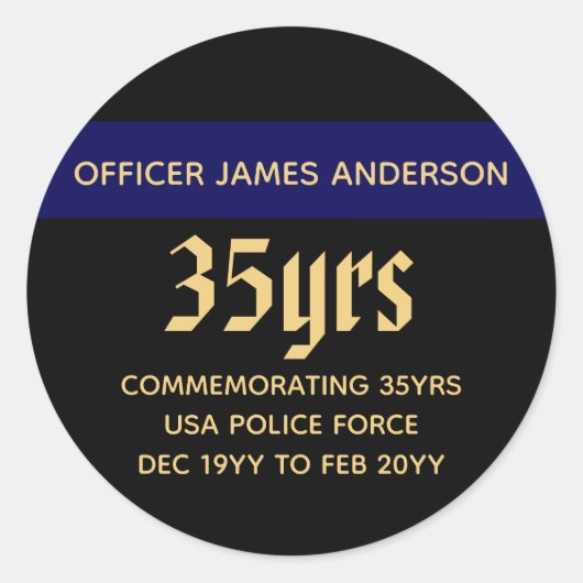 警退職した察官の細いブルー線パーソナライズされた ラウンドシール (正面)