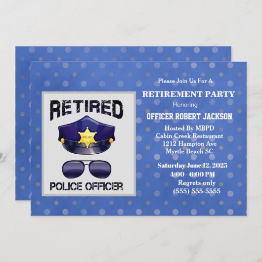 警退職した察官 – 帽子とサンシェード 招待状 (正面/裏面)