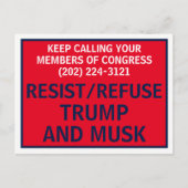 議会を呼び出し抗議の抵抗トランプ・ムスクを拒否 ポストカード (正面)