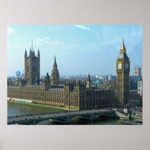議会-ロンドンのビッグベンそして家 ポスター