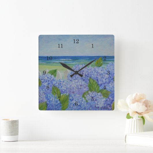 護岸の時計によるアジサイ スクエア壁時計 (ホーム)