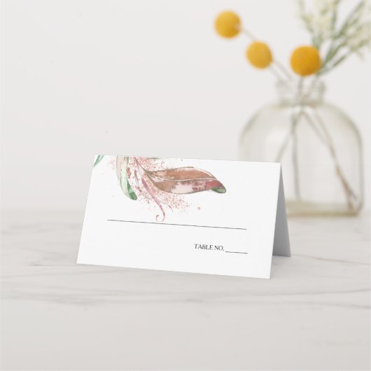 護衛カード | パステルウォーターカラーウィスピーな葉 プレイスカード (正面)