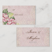 護衛テーブル番号カード – ピンクアジサイの渦巻き プレイスカード (正面/裏面)