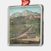 谷およびMt. Shastaの空中写真 メタルオーナメント (左)