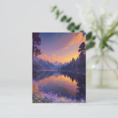 谷に隠れた湖を発見 ポストカード (スタンド正面)