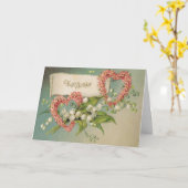 谷のピンクのハート及びユリが付いているバースデー・カード カード (黄色い花)