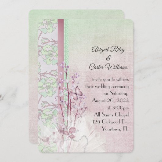 谷のユリと真珠のある蝶 招待状 (正面/裏面)