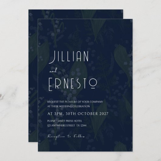谷の最も暗い青いユリ色あせた背景 招待状 (正面/裏面)