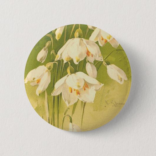 谷の花のヴィンテージの白いユリ 缶バッジ (正面)