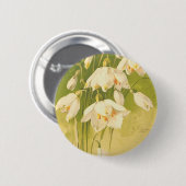 谷の花のヴィンテージの白いユリ 缶バッジ (正面&裏面)