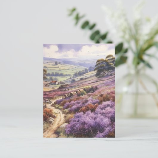 谷の風景の中のヒース荒野 ポストカード (スタンド正面)