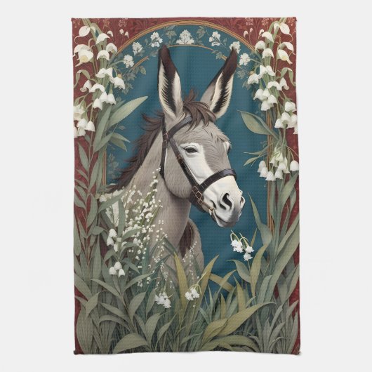 谷エレガントの花のロバとユリ キッチンタオル (縦)