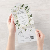 谷素朴フローラ白QRコードのリリー オールインワン招待状 (貼ってはがせる)