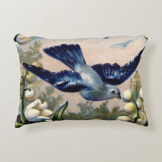 谷鳥のヴィンテージのブルーバードの花ユリ アクセントクッション (正面)