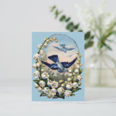谷鳥のヴィンテージのブルーバードの花ユリ ポストカード (スタンド正面)