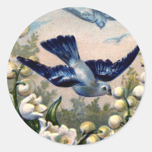 谷鳥のヴィンテージのブルーバードの花ユリ ラウンドシール (正面)