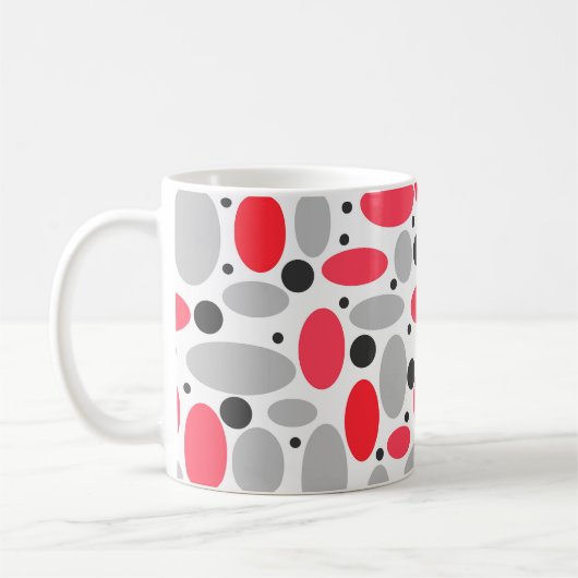 豆とエンドウ色の赤い灰色の白い模様 コーヒーマグカップ (左)