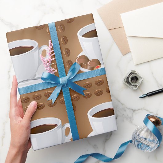 豆とチョコレートを入れたコーヒーカップ ラッピングペーパー