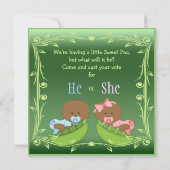 豆のさやにアフリカ系アメリカ人のベビーを示す性別 招待状 (裏面)