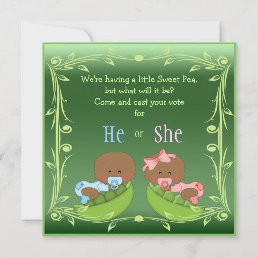 豆のさやにアフリカ系アメリカ人のベビーを示す性別 招待状 (裏面)