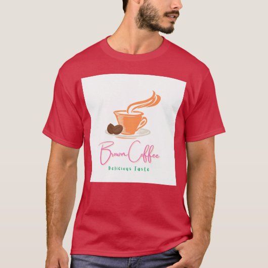 豆のイラストがレトロな暖かいコーヒーカップ Tシャツ (正面)