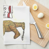 豆のポットを運んでいるヴィンテージのテディー・ベア キッチンタオル (四つ折り)