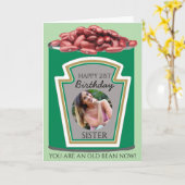 豆の缶にお名前と写真を入れたユーモアあふれる誕生日カード カード (黄色い花)