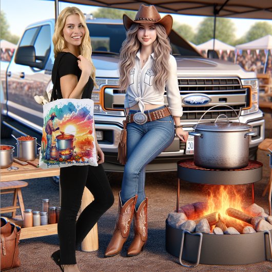 豆またはNo Beans Chili料理カウボーイ1 カスタム トートバッグ