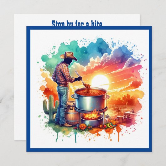 豆またはNo Beans Chili料理カウボーイ1 カスタム 招待状 (正面/裏面)