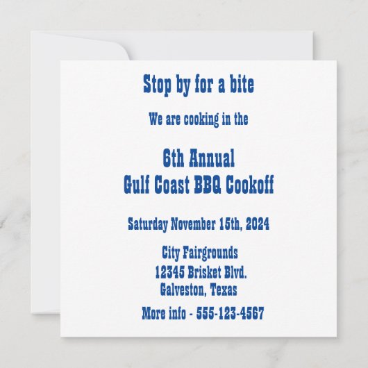 豆またはNo Beans Chili料理カウボーイ1 カスタム 招待状 (裏面)