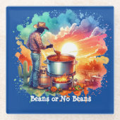 豆またはNo Beans Chili料理カウボーイ1 ガラスコースター (正面)