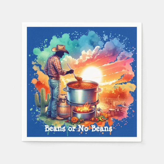 豆またはNo Beans Chili料理カウボーイ1 スタンダードカクテルナプキン (正面)