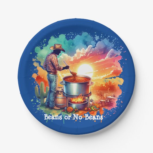 豆またはNo Beans Chili料理カウボーイ1 ペーパープレート (正面)