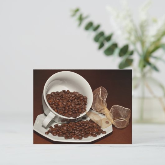 豆を使ったコーヒーカップ ポストカード (スタンド正面)