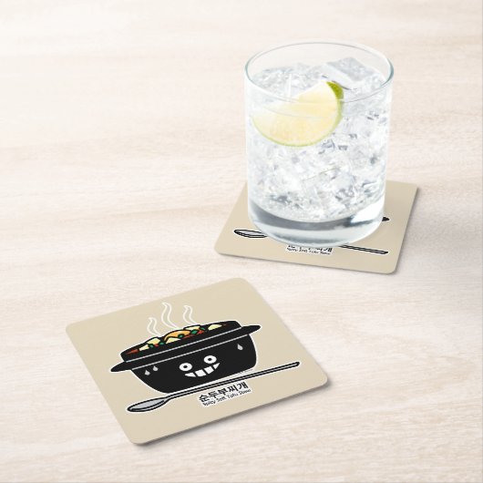 豆腐のシチュースープSundubuの韓国のぴりっとする柔らかいjjigae スクエアペーパーコースター (インサイチュ)