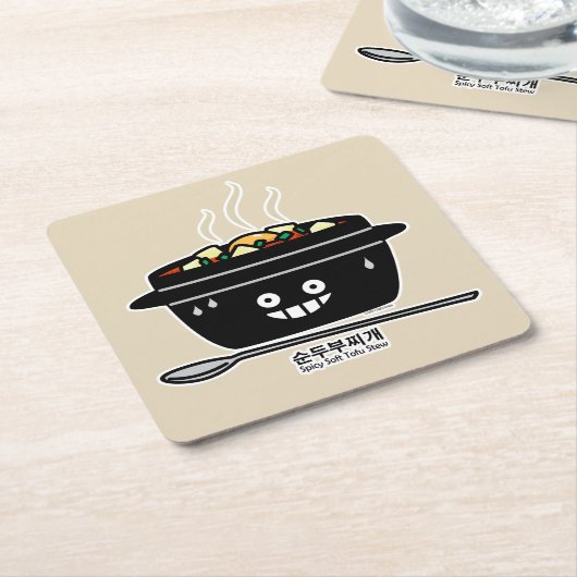 豆腐のシチュースープSundubuの韓国のぴりっとする柔らかいjjigae スクエアペーパーコースター (アングル)