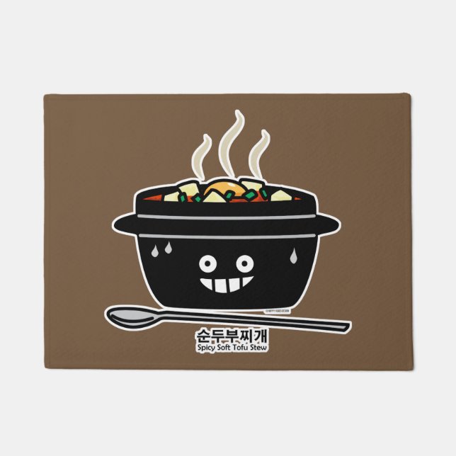 豆腐のシチュースープSundubuの韓国のぴりっとする柔らかいjjigae ドアマット (正面)