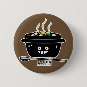 豆腐のシチュースープSundubuの韓国のぴりっとする柔らかいjjigae 缶バッジ
