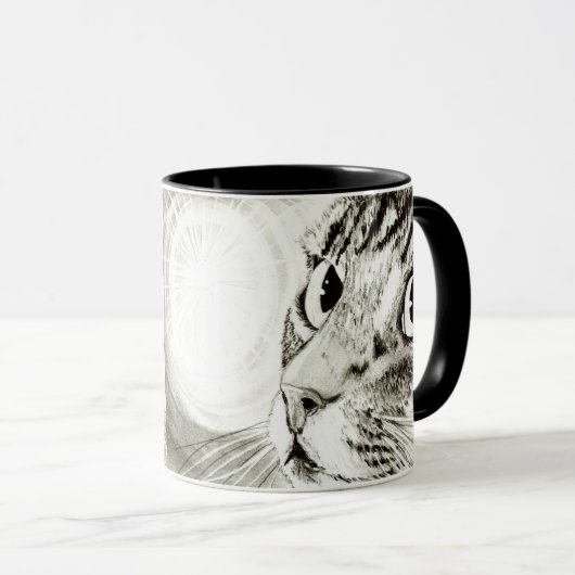 豆電球の虎猫猫の白黒芸術のマグ マグカップ (正面右)