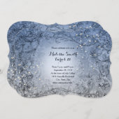 豆電球の風変わりで青い誕生日のパーティの招待状 招待状 (正面/裏面)