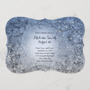 豆電球の風変わりで青い誕生日のパーティの招待状 招待状