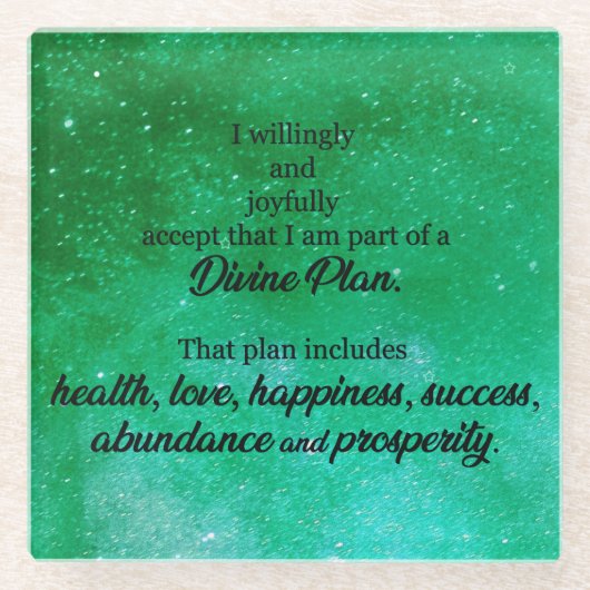 豊かさと繁栄の神の計画の確認 ガラスコースター (正面)