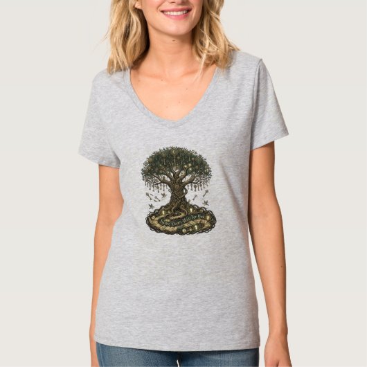 豊かさの鍵の樹 - 象徴的なファンタジーアート" Tシャツ (正面)