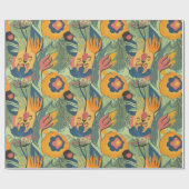 豊かなアースカラーのエキゾチックな花のパターン ラッピングペーパー (フラット)