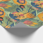 豊かなアースカラーのエキゾチックな花のパターン ラッピングペーパー (角)